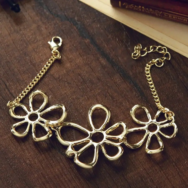 Bella Pulsera Flores Oro Laminado 18k Regalo Envío 0 Cm 18 Cm
