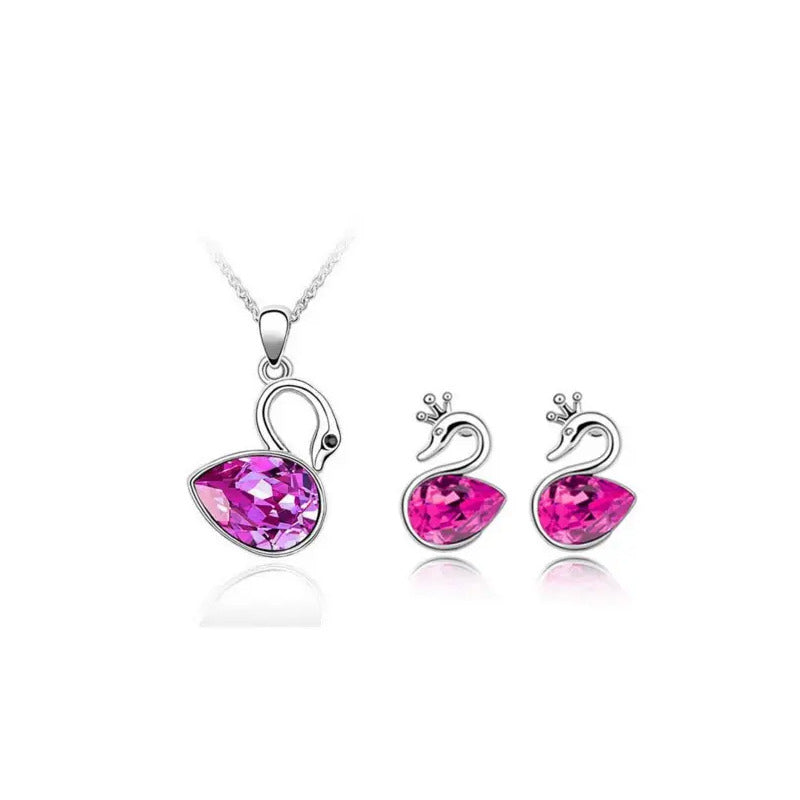 Set Joyería Collar Y Aretes Cisne Cristal Envío