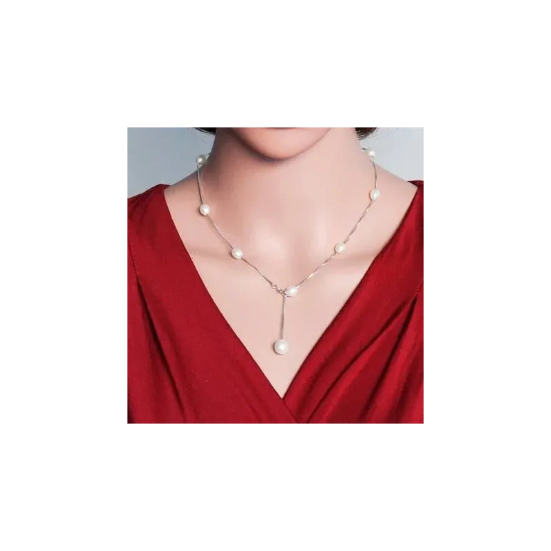 Fino Collar Perla Auténtica Aaa Y Plata, Aretes Regalo Novia Blanco