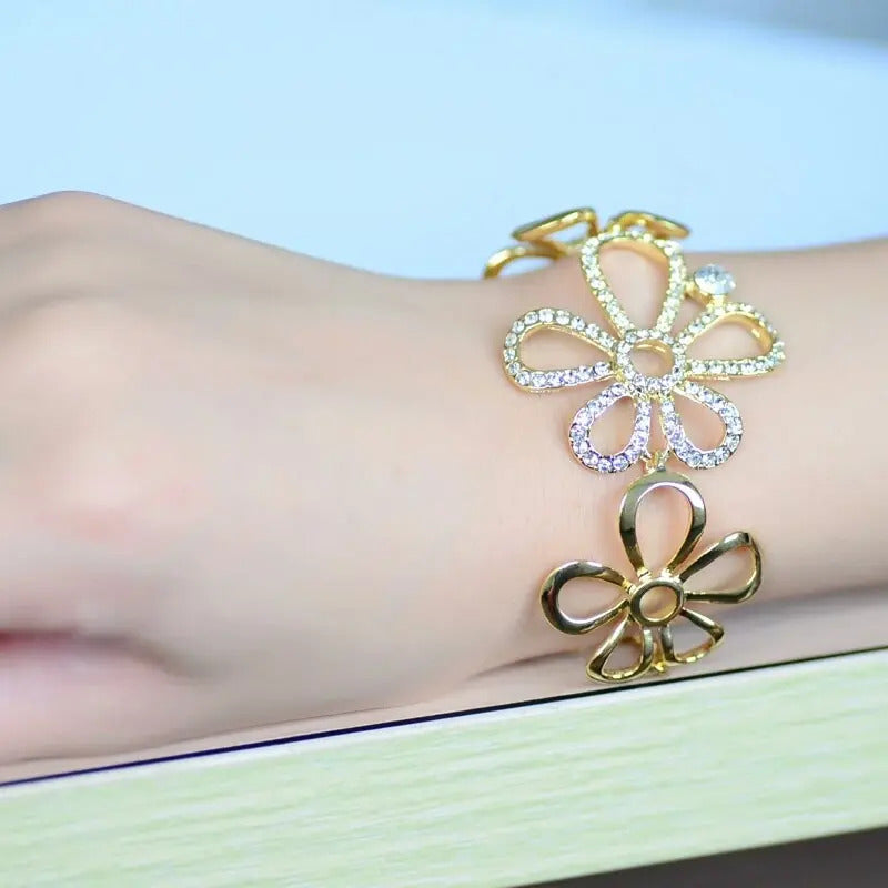 Bella Pulsera Flores Oro Laminado 18k Regalo Envío 0 Cm 18 Cm