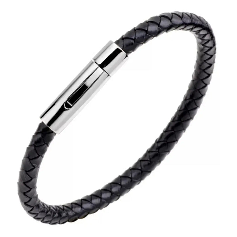 Pulsera Hombre Piel Y Acero Inoxidable Moda Regalo Envío
