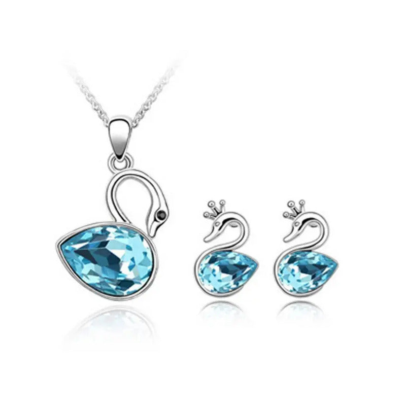 Set Joyería Collar Y Aretes Cisne Cristal Envío