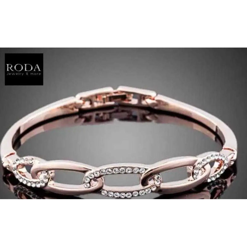 Pulsera Cristal Austriaco Laminado Oro Rosa 18k Regalo 5.5 Cm
