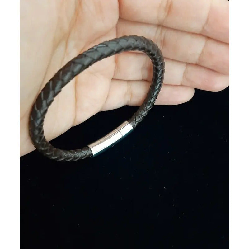 Pulsera Hombre Piel Y Acero Inoxidable Moda Regalo Envío