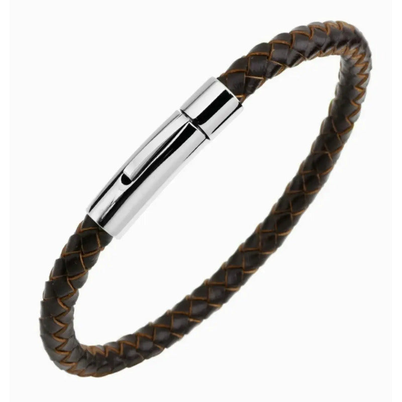 Pulsera Hombre Piel Y Acero Inoxidable Moda Regalo Envío