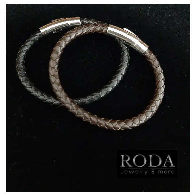 Pulsera Hombre Piel Y Acero Inoxidable Moda Regalo Envío