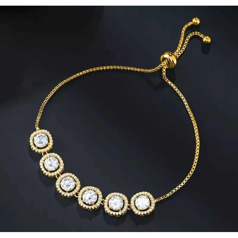 Pulsera Cristal Austriaco Y Oro Laminado 18k 5circles Regalo