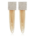 Aretes Largos Fiesta Dorados Cuadro Cristales Moda