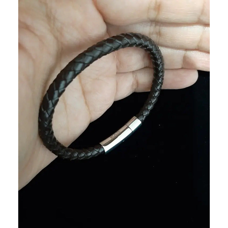 Pulsera Hombre Piel Y Acero Inoxidable Moda Regalo Envío